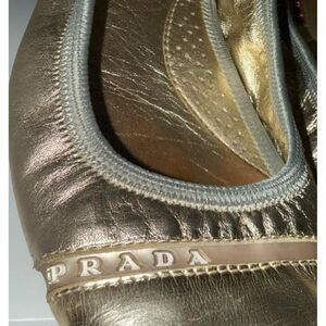 Vintage Prada Sport Gold Ballet Flats | Y2K Designer Metallic Leather Shoes